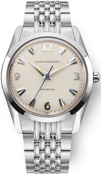 Męski srebrny zegarek Nivada Grenchen ze skórzanym paskiem Antarctic 35MM
