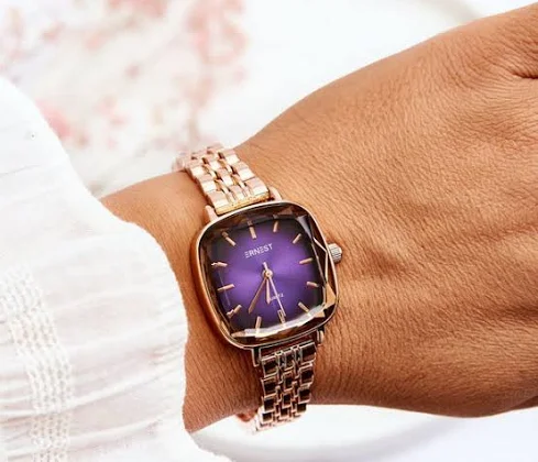 Butosklep Modny Zegarek Z Różową Tarczą ERNEST Różowe Złoto