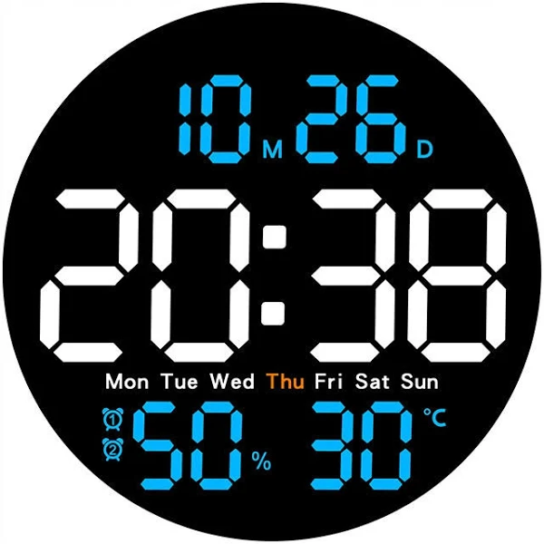 Elektroniczny Zegar ścienny Led z pilotem Temperatura Wilgotność Data Alarm