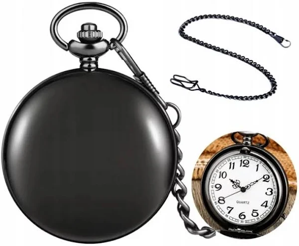 Czarny Zegarek Męski Kieszonkowy Gładki Steampunk Retro Dewizka Punk