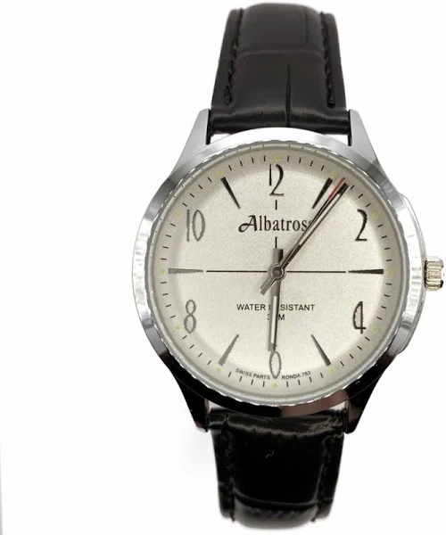 SAXO Srebrny męski zegarek z czarnym paskiem Albatross ABC213-1