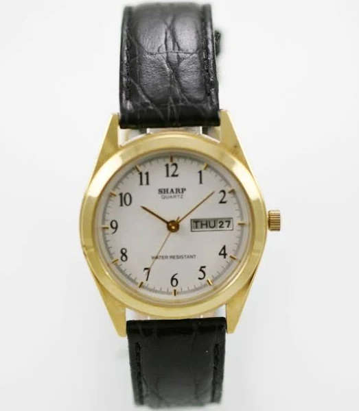 Sharp Męski Zegarek Złoty Nierdzewna Skóra