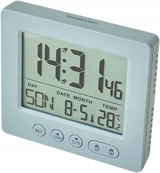 Wielofunkcyjny cyfrowy zegar Fashion Snooze LCD lampka nocna stolik szary
