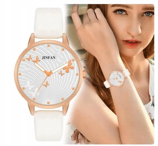 Zegarek Biały Damski Z Paskiem Motyle 605