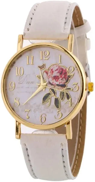 Women Kwiat róży zegarek z okrągłą średnicą damskie eleganckie zegarki pasek ze sztucznej skóry cyfra arabska zegarek kwarcowy Montre Femme prezent na boże