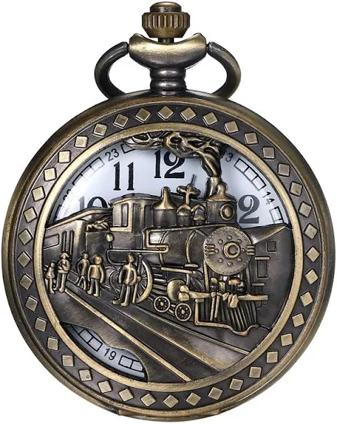 JewelryWe Męski damski zegarek kieszonkowy vintage zegarek naszyjnik brąz wisiorek zegarek z łańcuszkiem