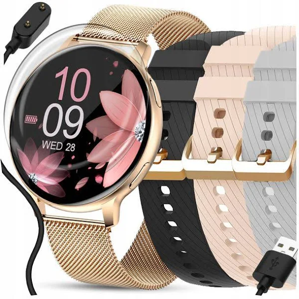 Smartwatch Zegarek Damski Polskie Menu Rozmowy Powiadomienia Sport 4 Paski