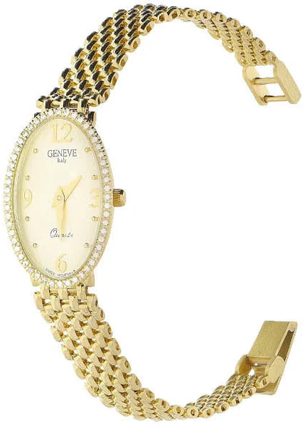 Owalny złoty zegarek damski 585 prostokątna złota koperta dł 19 cm