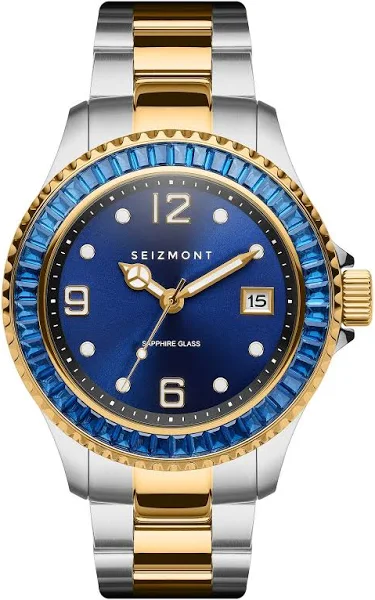 Seizmont Tide Stalowy zegarek z niebieskimi cyrkoniami