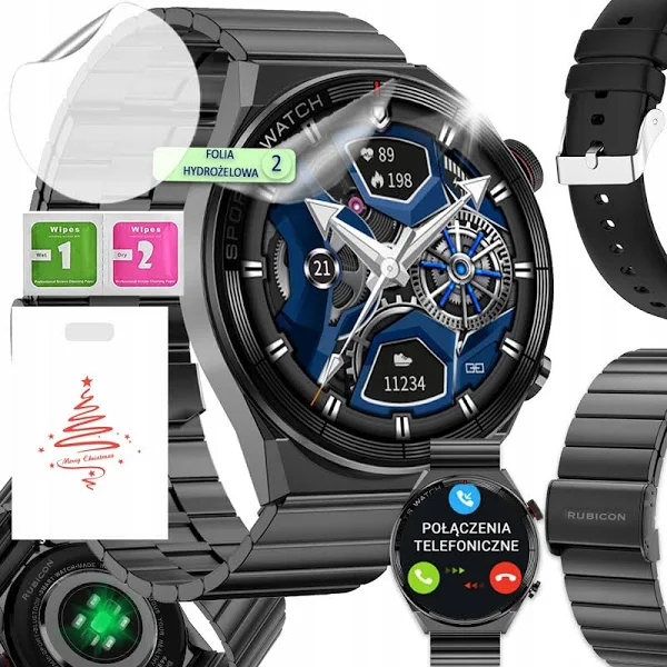 Smartwatch Męski Czarny Rubicon Rozmowy Puls Tętno Bt 320mAh