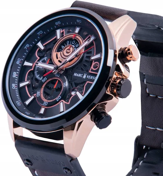 Zegarek Męski Marc Verso Skórzany Stoper