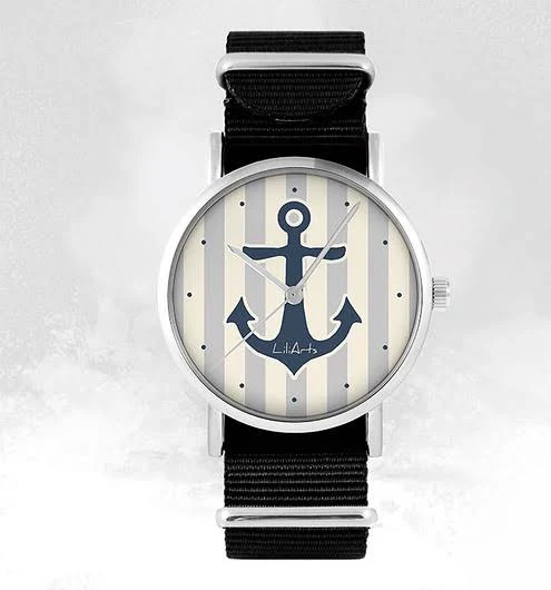 Zegarek - Kotwica - szary, nylonowy