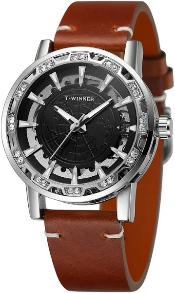 2024 ZWYCIĘZCA Mapa Świata Dial Ręczny Ruch Mechaniczny Zegarek dla Mężczyzn 3D Diament Luminous