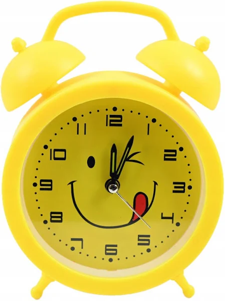 Zegar z budzikiem dla dzieci głośny alarm żółty uśmiech emoji buźka