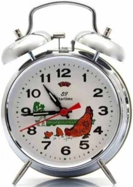 Budzik tradycyjny nakręcany z ruchomą dziobiącą kurą