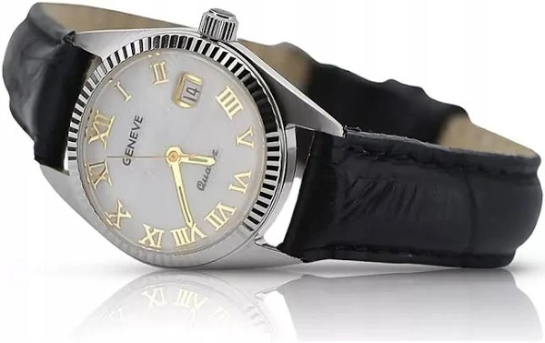 zegarek damski 14k Geneve perłowa tarcza