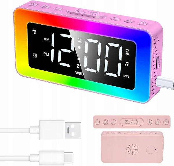 zegar elektroniczny led budzik zegarek do sypialni z lampkami nocnymi Rgb