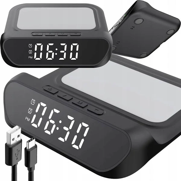 Budzik ładowarka indukcyjna zegar elektroniczny cyfrowy Led Stojący Alarm HT-331-CZ