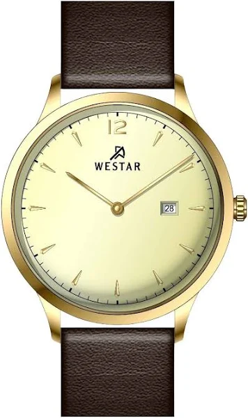 Zegarek męski Westar Profile ze skórzanym paskiem i jasną tarczą w kolorze szampańskim Kwarcowy 50217