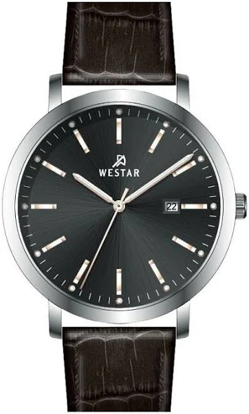 Męski zegarek Westar Profile ze skórzanym paskiem i czarną tarczą. Kwarcowy 50216STN623