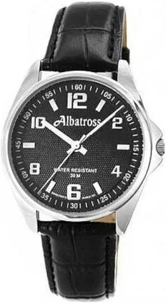 SAXO Srebrny męski zegarek z czarnym paskiem Albatross ABC211-1
