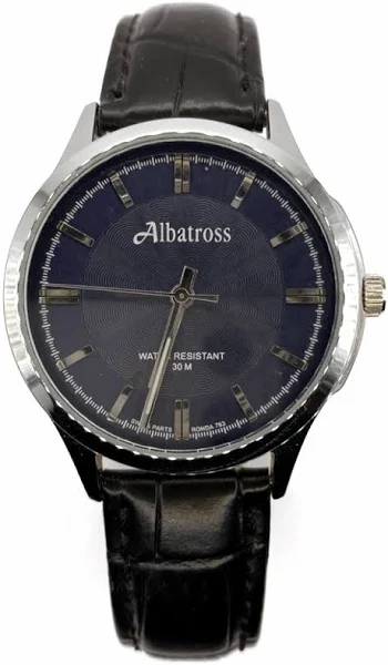 SAXO Srebrny męski zegarek z czarnym paskiem Albatross ABC213-5