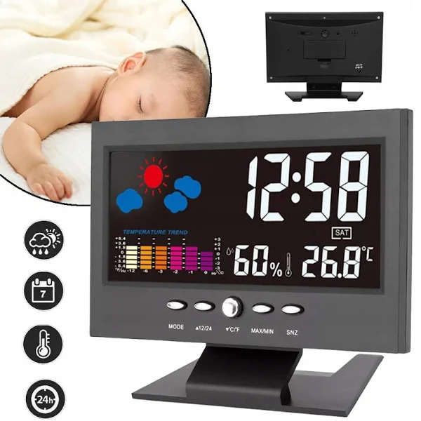 Zegar elektroniczny Budzik Pogoda Wilgotność