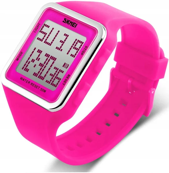 Zegarek damski Skmei elektroniczny data stoper alarm 12/24 Led