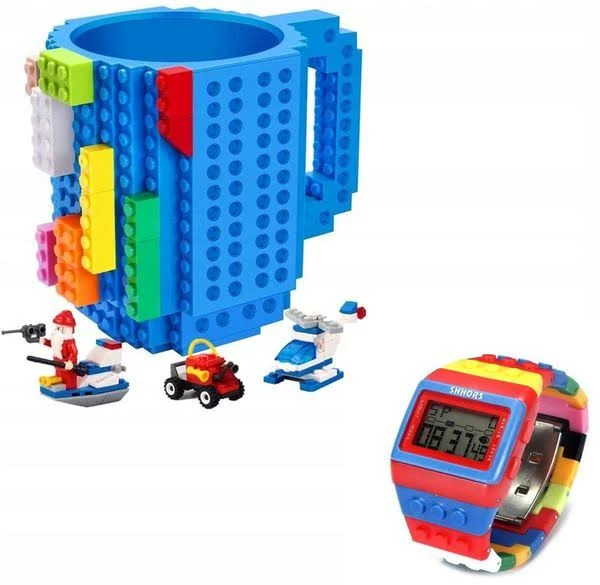 zestaw Kubek Klockowy mini zestaw klocków Zegarek Klockowy