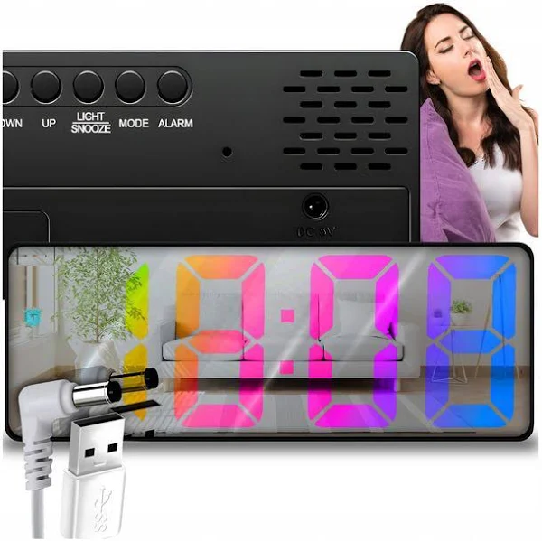 Budzik Zegar Elektroniczny Led Kolor Rgb Alarm Cyfrowy Stojący Termometr