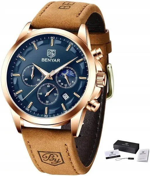 Benyar Zegarek Męski Elegancki Chronograf Pudełko