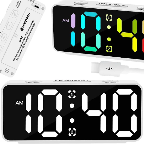 Budzik Zegar Elektroniczny Głośny Kolorowy Led Stojący Cyfrowy Kabel Usb