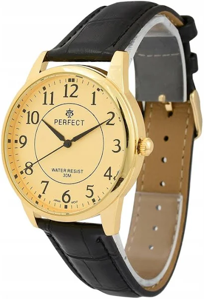 Perfect Zegarek męski kwarcowy skórzany pasek klasyk duży