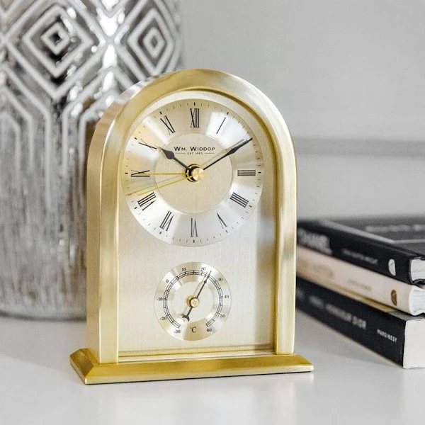 Zegar Stojący Złoty Metalowy Z Termometrem Klasyczny