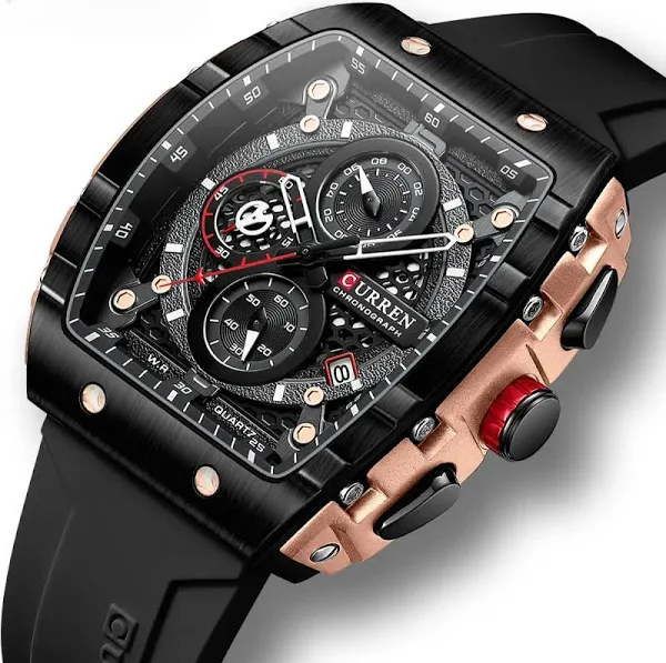 CURREN prostokątne zegarki kwarcowe silikonowe