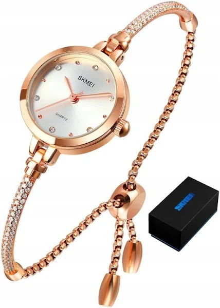 Mały Elegancki Zegarek Damski Skmei Złoty Cyrkonie
