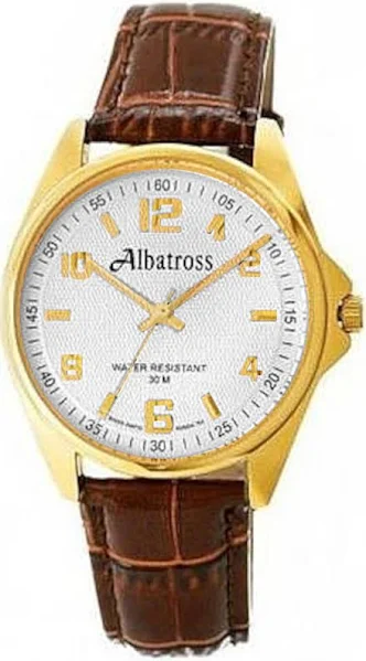 SAXO Złoty męski zegarek z brązowym paskiem Albatross ABC211-2