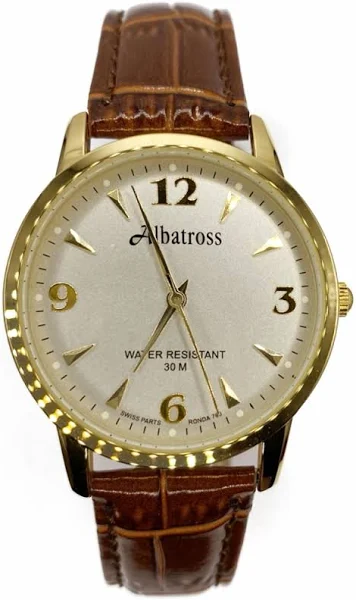 SAXO Złoty męski zegarek z brązowym paskiem Albatross ABC208-3