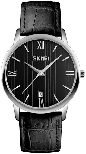 Zegarek męski Skmei analogowy pasek skóra czarny brązowy datownik