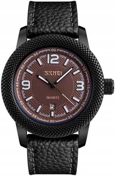 Zegarek męski Skmei pasek skóra datownik czarny brązowy