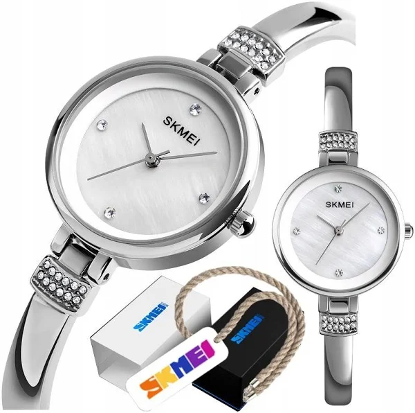 MAŁY SREBRNY ZEGAREK DAMSKI NA BRANSOLECIE PREMIUM ELEGANCKI ORYGINAŁ SKMEI