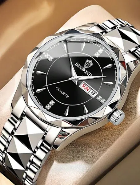 Luksusowy złoty i srebrny męski zegarek na pasku ze stali nierdzewnej z diamentowymi kryształkami