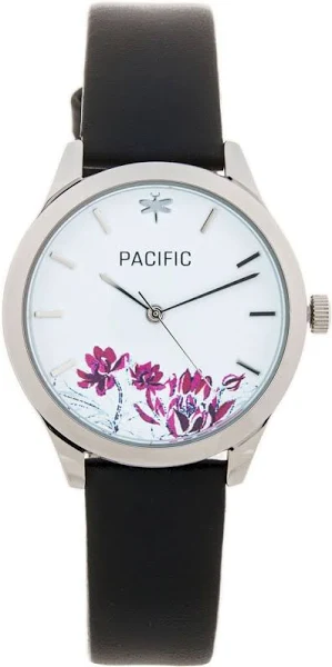 Pacific Srebrny damski zegarek z kwiatami na pasku Pacific X6155-06
