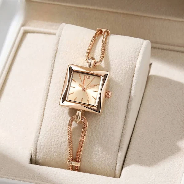 2024 Moda Gedi Top Marka Różowe złoto Kobiety Kwadratowy zegarek na rękę Alloy Rope Band