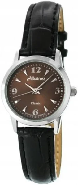 SAXO Srebrny damski zegarek z czarnym paskiem Albatross ABA214-1