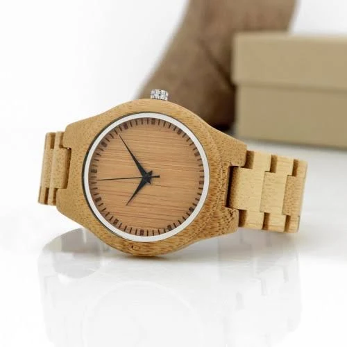 Urodziny męża Zegarek męski z drewna bambusowego na bransolecie z grawerem