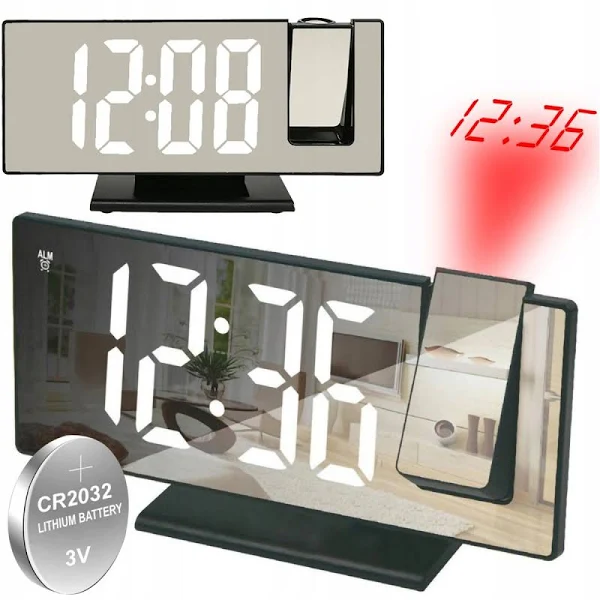 Zegar Budzik Cyfrowy z Projektorem Sufitowym Ściennym Termometr Lustro Led