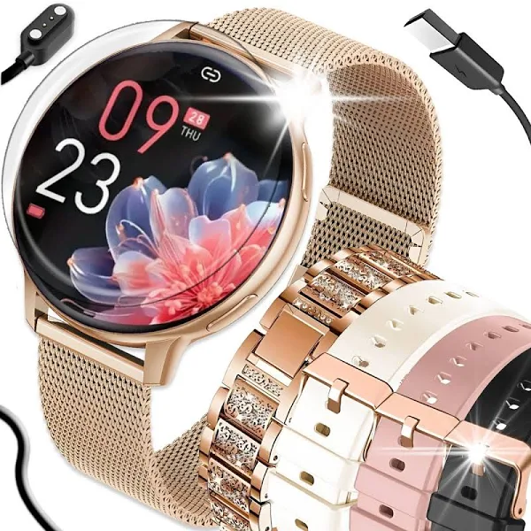 Smartwatch Damski Zegarek Dla Kobiety Menu Pl Rozmowy Ciśnienie Bpm 4 Paski