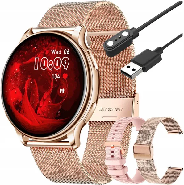 Smartwatch damski zegarek okrągły z funkcja dzwonienia wymiennymi paskami