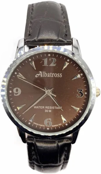 SAXO Srebrny męski zegarek z czarnym paskiem Albatross ABC208-1